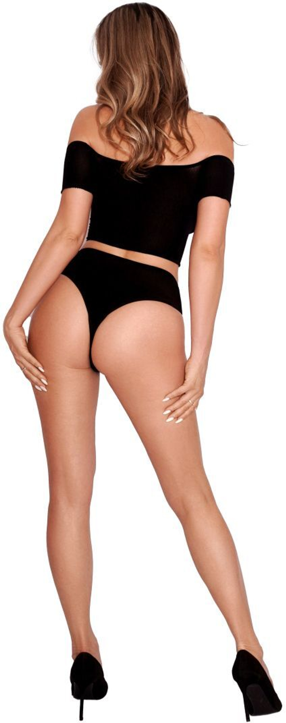 Оригинальный комплект с имитацией шнуровки: топ и трусики (Размер: S-M-L) (Цвет: черный)