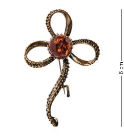 AM-2550 Брошь «Бантик» (латунь, янтарь)