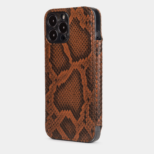 Чехол для iPhone 15 Pro Max из кожи питона, цвета коньяк