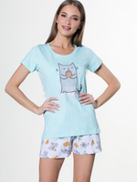 Трикотажный комплект с котиками (Размер: XL) (Цвет: коралловый)