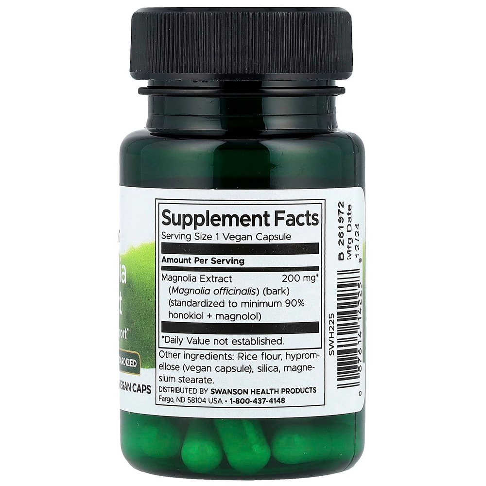 Swanson, Экстракт магнолии, 200 мг, 30 веганских капсул