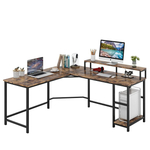 Компьютерный стол с полками Tribesigns,  L-образный угловой, Цвет:Деревенский коричневый, черный