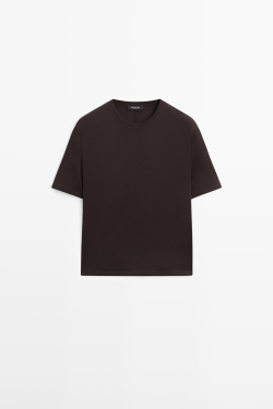 Massimo Dutti Футболка из 100% хлопка с короткими рукавами, коричневый