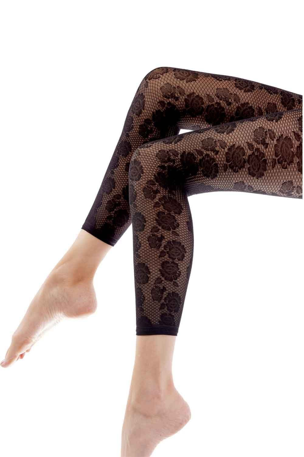 Женственные легинсы с рисунком в виде роз (Размер: 1 размер) (Цвет: черный)