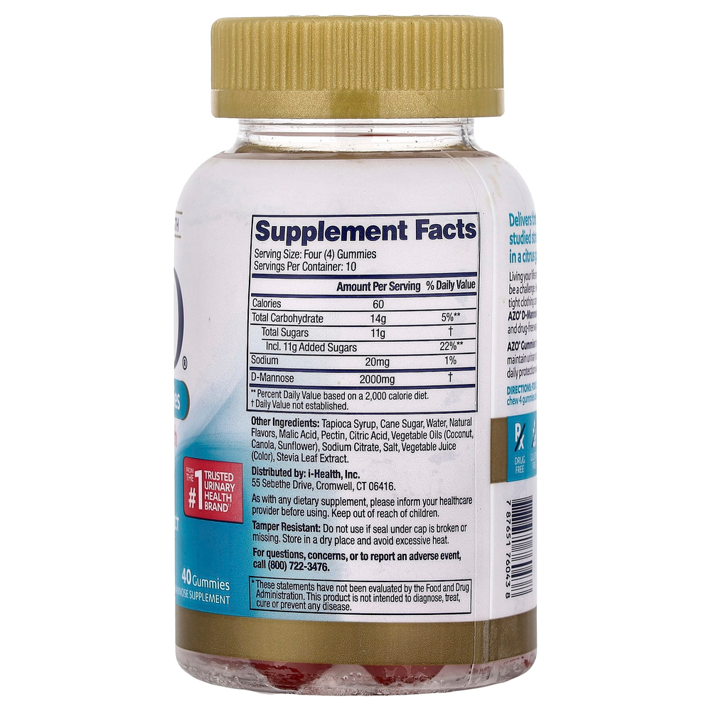 AZO, Жевательные мармеладки с D-маннозой, цитрусовые, 40 жевательных таблеток