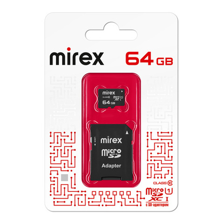 Карта памяти 64GB Class 10 MIREX UHS-I +SD adapter