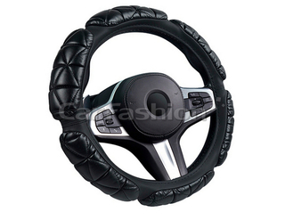 Оплетка на руль круглая CarFashion -XL- «BALLOON» 31651 - Экокожа - черный/шов черный