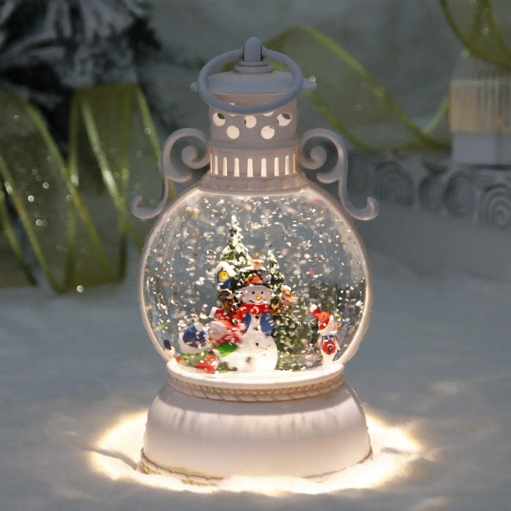 Сувенир с подсветкой «Волшебная лампа» 10,5*10,5*20 см, мелодия, подсветка, эффект снегопада (работает от 3*АА, USB)