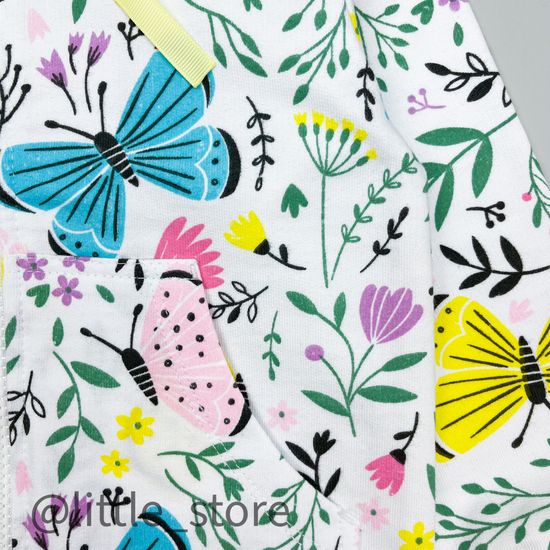 Толстовка на молнии "Бабочки в саду" из футера, белая