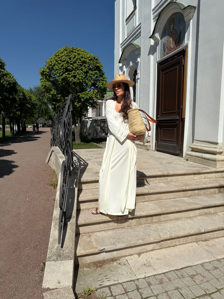 Платье-майка из трикотажа молочное