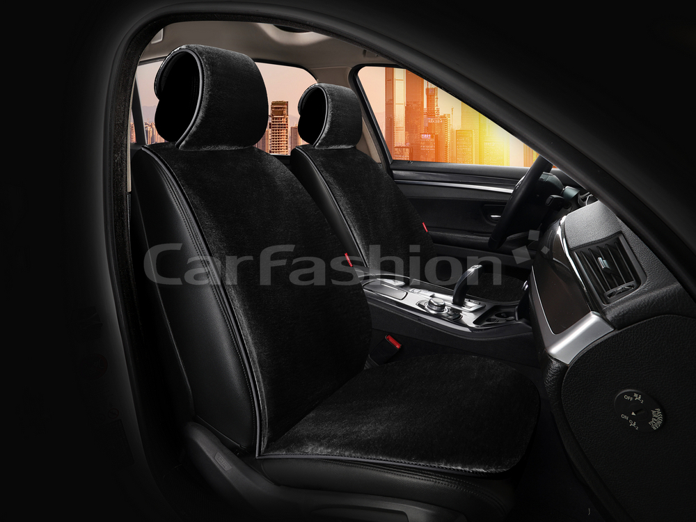 Накидки сидений МЕХ иск - Перед CarFashion (2шт) -"ALPACA FRONT" 21216 - черный