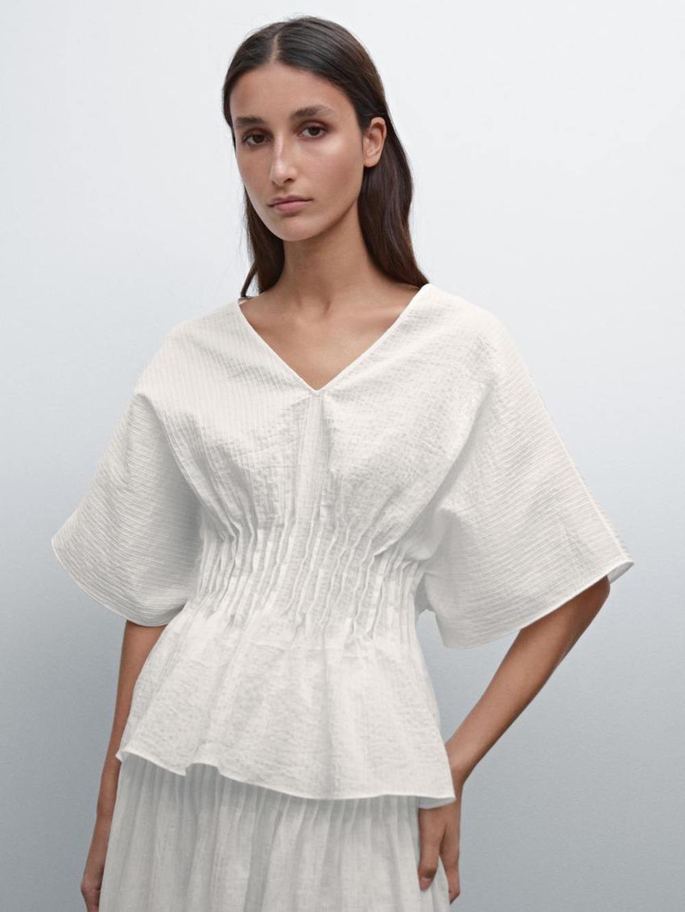 Massimo Dutti Рубашка из смесового хлопка, кремовый