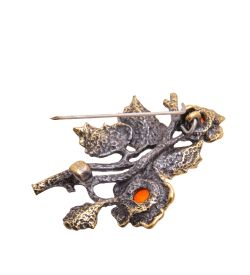 AM-3517 Брошь «Цветок Гибискус» (латунь, янтарь)