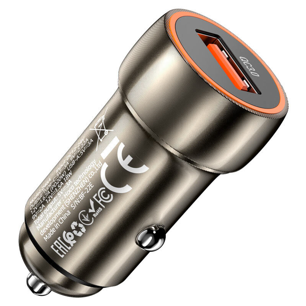 Автомобильный адаптер питания HOCO Z46 QC 3.0 (серый)