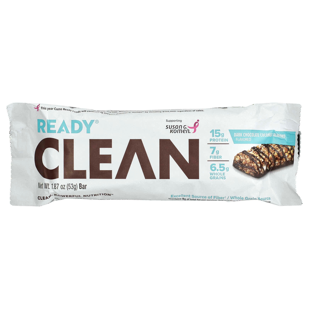 Ready, Clean Protein Bar, темный шоколад, кокос и миндаль, 12 батончиков, 53 г (1,87 унции)