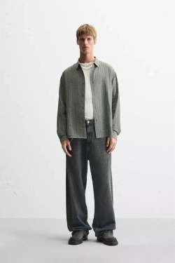 ZARА РУБАШКА ИЗ РЕЛЬЕФНОЙ ТКАНИ, СЕРЫЙ