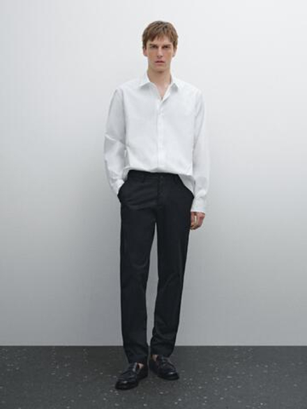 Massimo Dutti Узкие брюки из хлопковой смесовой ткани, темно-синий