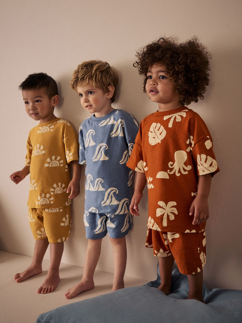 Пижама для мальчика Next AC0-920, 3 шт., Кирпичный, Синий, Горчичный