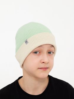 Шапка вязаная хлопковая ТВИНС(Шалфей, молоко)