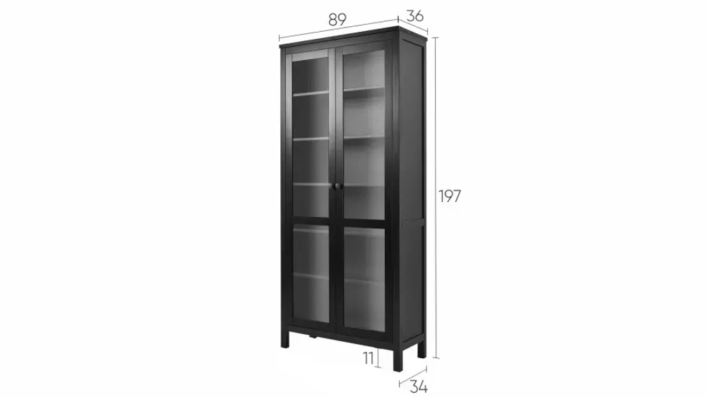 Шкаф-витрина стекло/стекло - аналог IKEA HEMNES / ХЕМНЭС/ ХЕМНЕС / КЫМОР / ИКЕА 90х198х37 см, черный