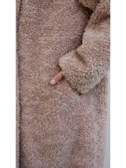 Шуба чебурашка длинная из овечьей шерсти, розовая-пудра, SilverFox