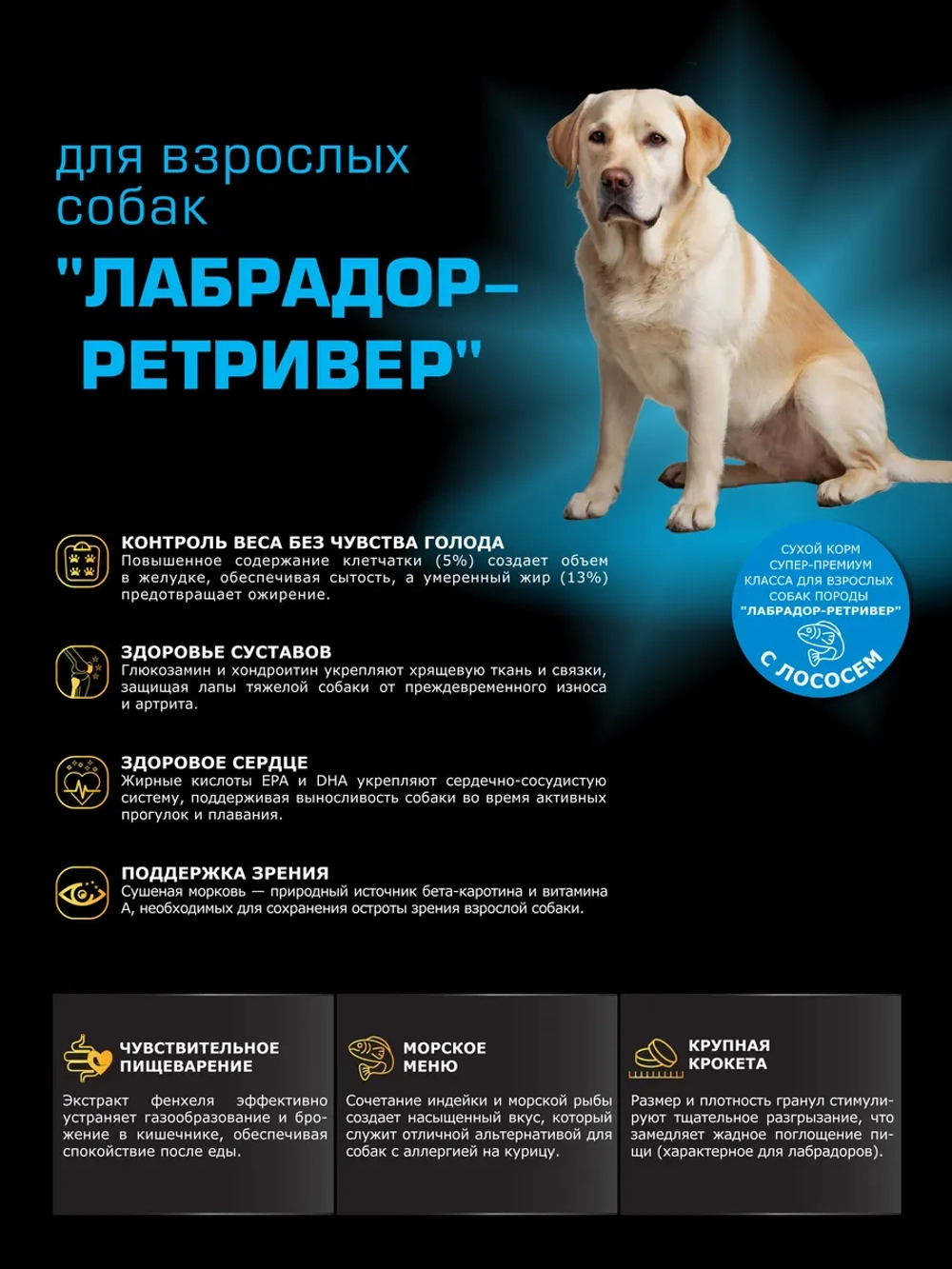 Сухой корм для собак породы Лабрадор-ретривер, лосось, 12 кг