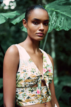 ZARA КОРОТКИЙ ТОП С ПРИНТОМ И УЗЛОМ, РАЗНОЦВЕТНЫЙ