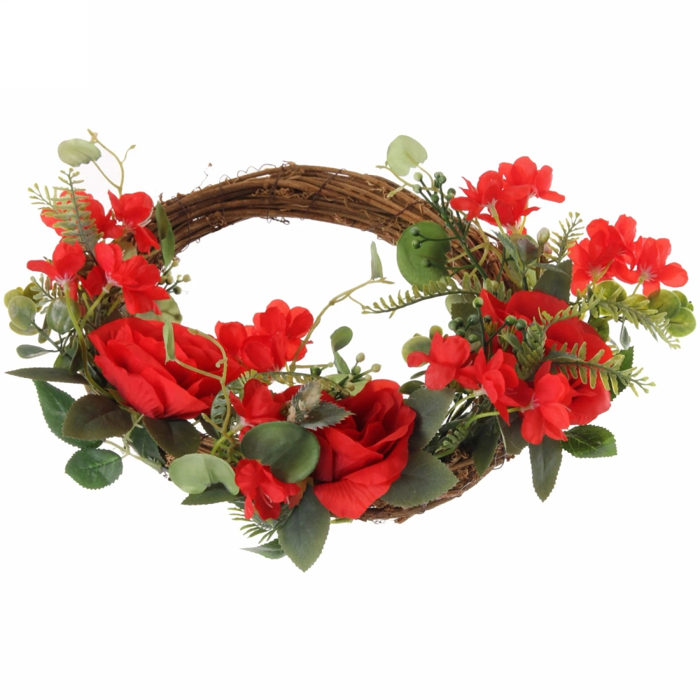 Цветы искусственные венок «Сказка» 42см красный