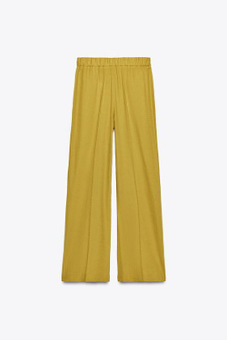 ZARA ПРЯМЫЕ БРЮКИ ИЗ ЛЬНА, ГОРЧИЧНЫЙ