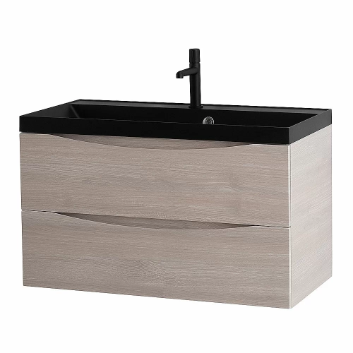 Тумба с раковиной Belbagno MARINO 80 серый дуб/черная раковина
