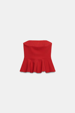 ZARA ТОП С БАСКОЙ И ОТКРЫТЫМИ ПЛЕЧАМИ, КРАСНЫЙ