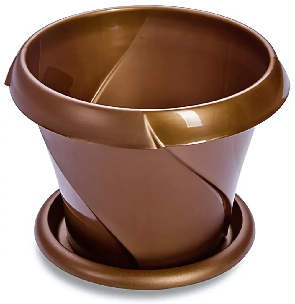 Кашпо для цветов пластиковое 0,7л d-13,5см «Флориана» с поддоном золотой С384ЗОЛ