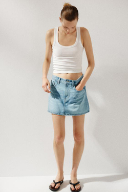 ZARA ДЖИНСОВАЯ ЮБКА-ШОРТЫ TRF, СИНИЙ