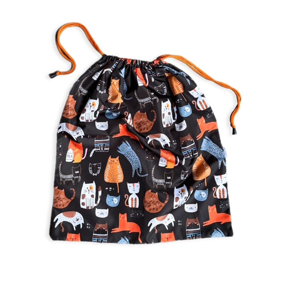 Мешок для хранения вещей "Котики", чёрный фон, на шнурке, 33х37 см