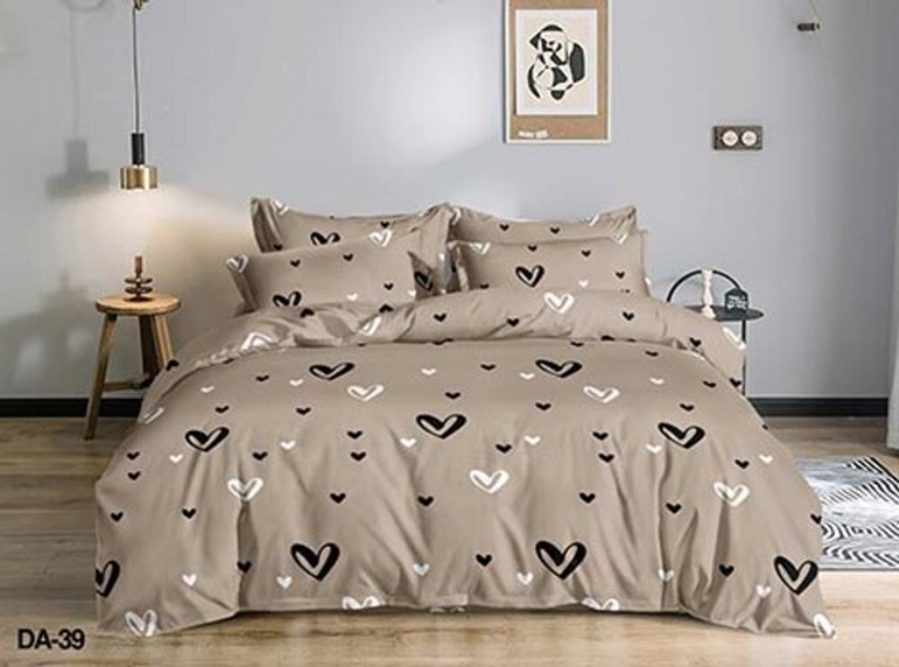 Постельное белье 2,0 полисатин Павлайн Сердца на бежевом (ТТ) 39