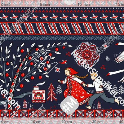 Гуси-лебеди в стиле мезенской росписи by Irina Skaska 150 DPI