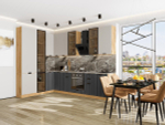 Прямая модульная кухня Евро Лайн-07 Агат/Антрацит - Дуб Вотан 2340*2000/3000*600