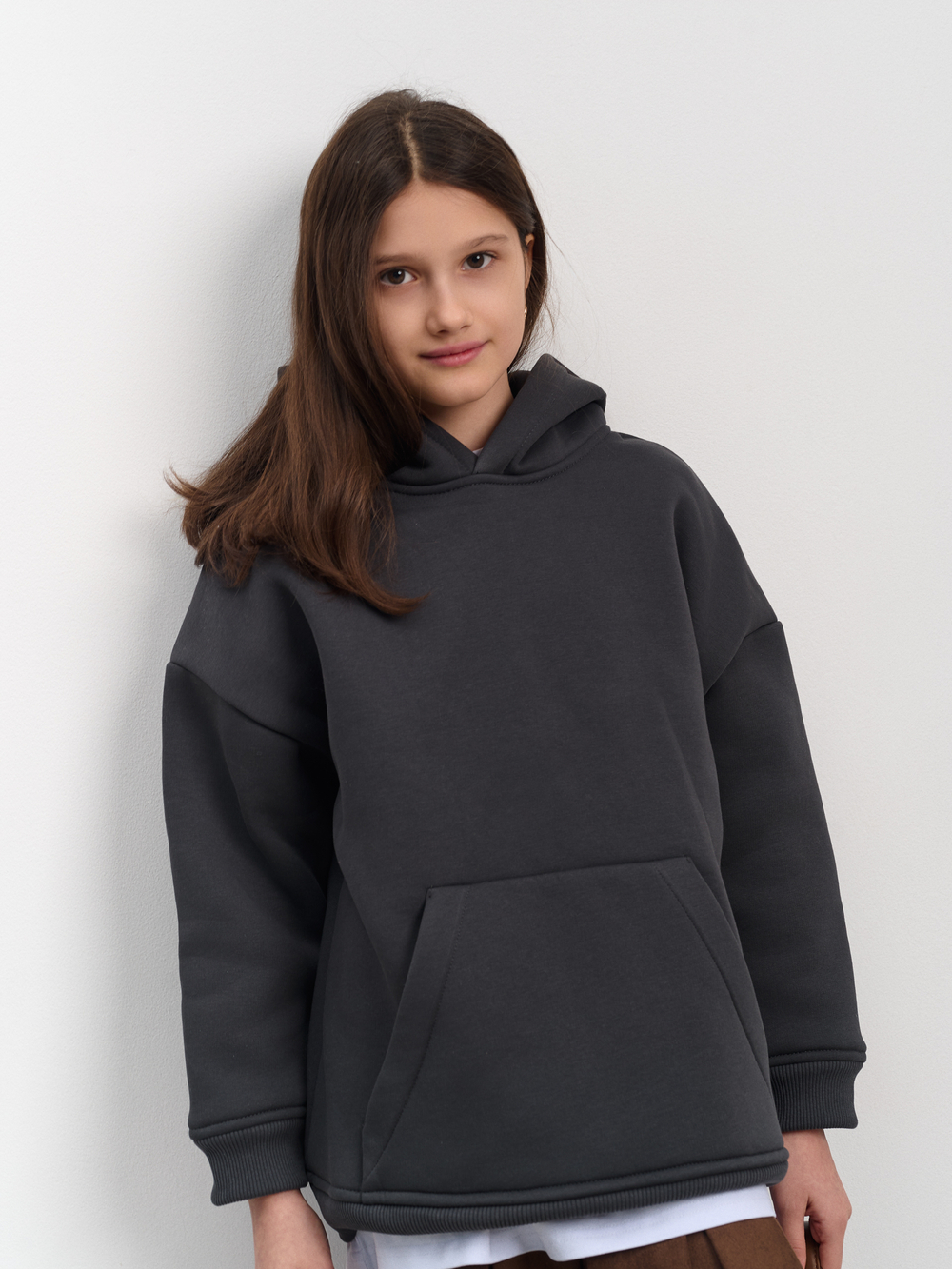 Толстовка с капюшоном для девочки  "Basic" темно-серый
