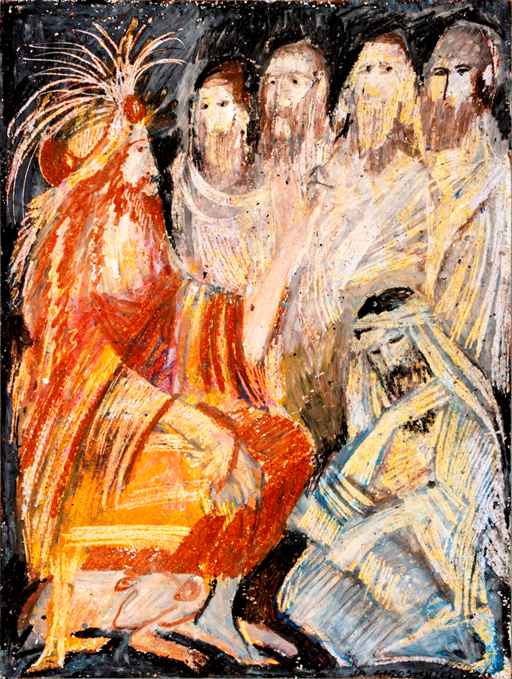 Гигошвили И. А. Авессалом и советы Хусия. (2 Цар. 16) Бумага, масляная пастель. 2020.