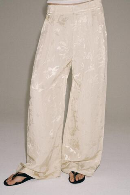 ZARA ЖАККАРДОВЫЕ БРЮКИ ИЗ СМЕСОВОГО ЛЬНА — ZW COLLECTION, ЭКРЮ