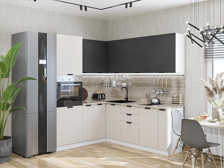 Угловая модульная кухня Евро Лайн-04 Агат/Антрацит - Белый 2140*1800/2150*600