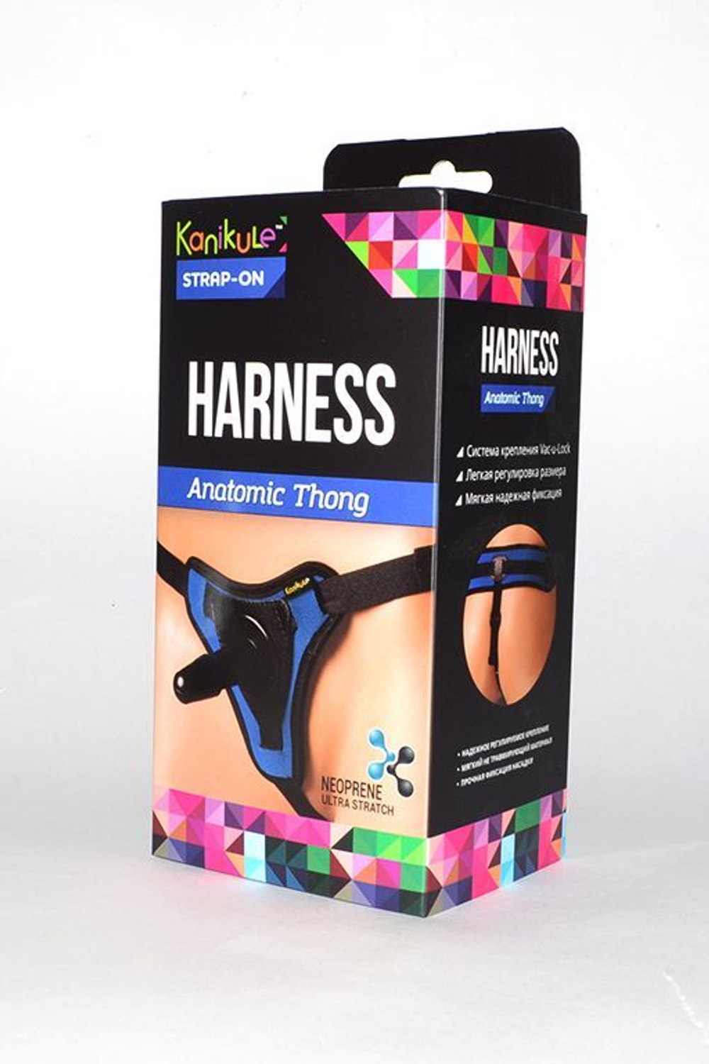 Сине-чёрные трусики с плугом Kanikule Strap-on Harness Anatomic Thong