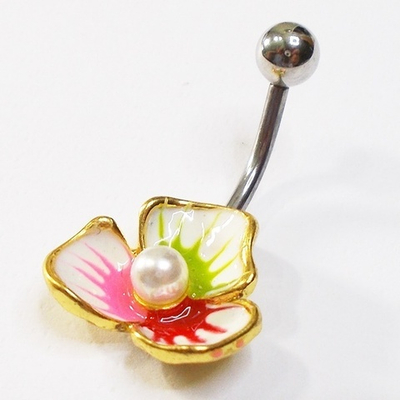 Украшение для пирсинга пупка "Вантрипинк" со вставкой эмаль. Медицинская сталь