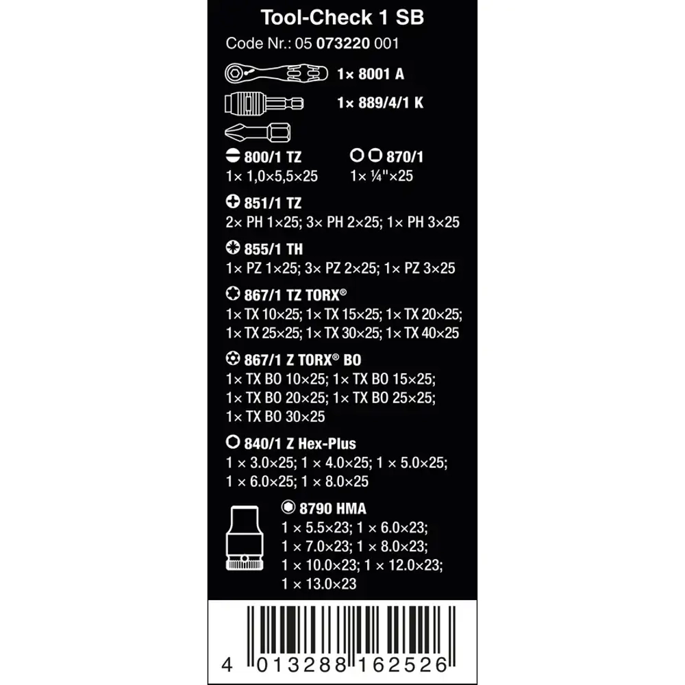 Набор бит Tool-Check 1 SB WERA 05073220001