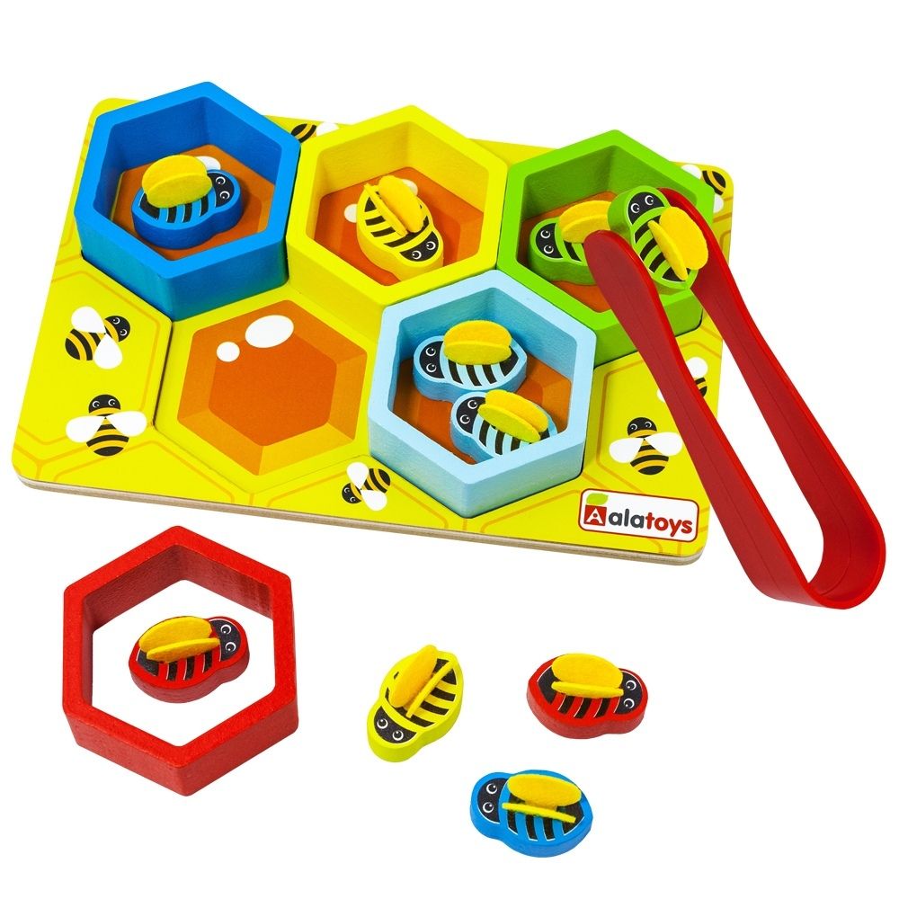 Сортер &quot;Пчёлки&quot;, соты с пинцетом, развивающая игрушка для детей, обучающая игра из дерева