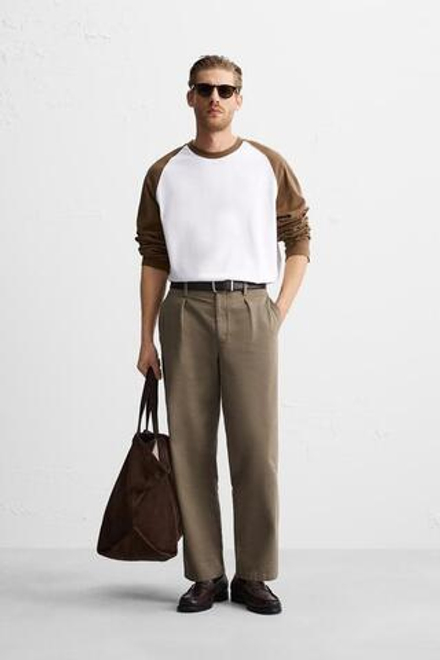 ZARA ФУТБОЛКА В СТИЛЕ КОЛОР-БЛОК, КОРИЧНЕВЫЙ