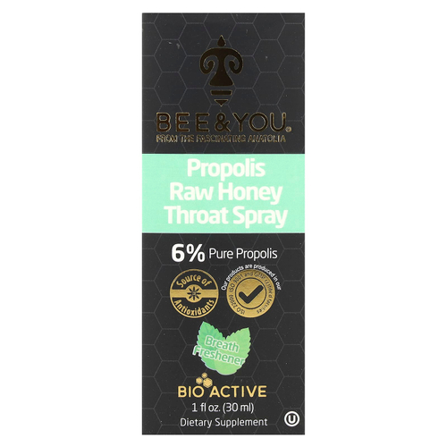 Bee & You, Спрей для горла с прополисом, необработанный мед, 30 мл (1 жидк. Унция)
