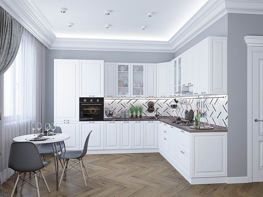 Угловая модульная кухня Ницца-04 Белый - Белый 2340*3200/2700*600