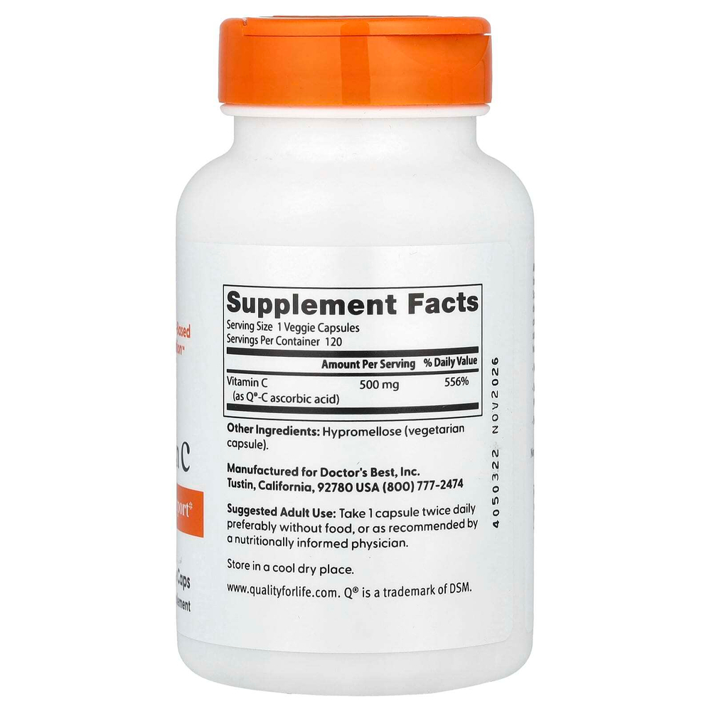Doctor's Best, витамин C, 500 мг, 120 растительных капсул