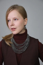 Колье каскад "Венеция, оттенок марказит, венец.стекло, натур.кожа